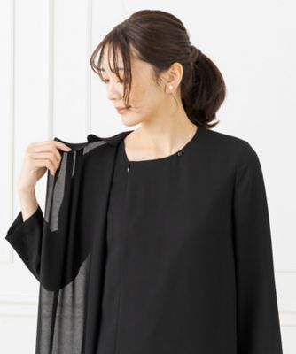 オンライン限定【喪服・礼服・フォーマル・春夏】タック使いのＡラインブラックフォーマルワンピース