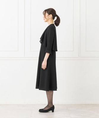 オンライン限定【喪服・礼服・フォーマル・春夏】ラッフルカラーのブラックフォーマルワンピース