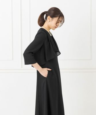 オンライン限定【喪服・礼服・フォーマル・春夏】ラッフルカラーのブラックフォーマルワンピース