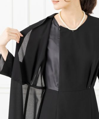 オンライン限定【喪服・礼服・フォーマル・春夏】ベルト付きカシュクールブラックフォーマルワンピース