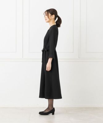 オンライン限定【喪服・礼服・フォーマル・春夏】ベルト付きカシュクールブラックフォーマルワンピース