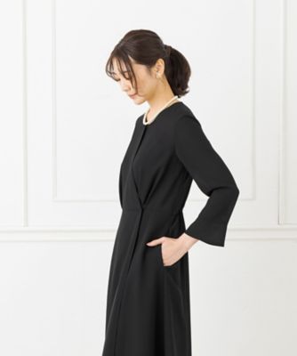 オンライン限定【喪服・礼服・フォーマル・春夏】ベルト付きカシュクールブラックフォーマルワンピース