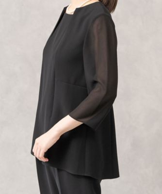 【ＨＩＲＯＭＩ　ＹＯＳＨＩＤＡ　ＢＬＡＣＫ】オンライン限定・１つ釦ロング丈ジャケット×前開きブラウス×テーパードパンツ３点セットアップスーツ