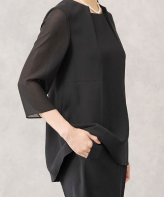 【ＨＩＲＯＭＩ　ＹＯＳＨＩＤＡ　ＢＬＡＣＫ】オンライン限定・１つ釦ロング丈ジャケット×前開きブラウス×テーパードパンツ３点セットアップスーツ