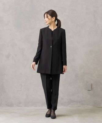 【ＨＩＲＯＭＩ　ＹＯＳＨＩＤＡ　ＢＬＡＣＫ】オンライン限定・１つ釦ロング丈ジャケット×前開きブラウス×テーパードパンツ３点セットアップスーツ
