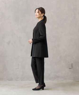 【ＨＩＲＯＭＩ　ＹＯＳＨＩＤＡ　ＢＬＡＣＫ】オンライン限定・１つ釦ロング丈ジャケット×前開きブラウス×テーパードパンツ３点セットアップスーツ