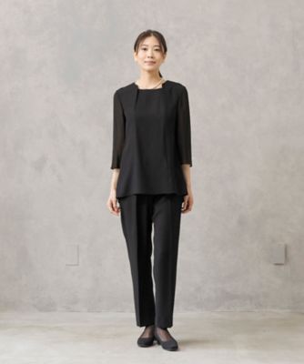 【ＨＩＲＯＭＩ　ＹＯＳＨＩＤＡ　ＢＬＡＣＫ】オンライン限定・１つ釦ロング丈ジャケット×前開きブラウス×テーパードパンツ３点セットアップスーツ