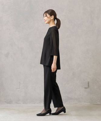 【ＨＩＲＯＭＩ　ＹＯＳＨＩＤＡ　ＢＬＡＣＫ】オンライン限定・１つ釦ロング丈ジャケット×前開きブラウス×テーパードパンツ３点セットアップスーツ