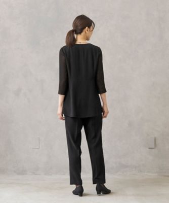 【ＨＩＲＯＭＩ　ＹＯＳＨＩＤＡ　ＢＬＡＣＫ】オンライン限定・１つ釦ロング丈ジャケット×前開きブラウス×テーパードパンツ３点セットアップスーツ