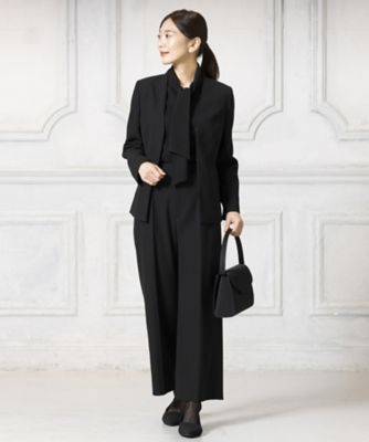 ＜CARETTE (Women)＞オンライン限定【オールシーズン・喪服・礼服・フォーマル】Ｖカラージャケット×ボウタイブラウス×セミワイドパンツ３点スーツ