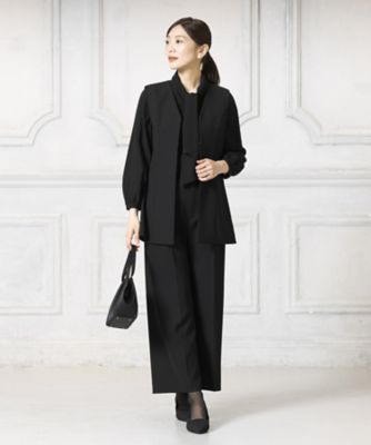 ＜CARETTE (Women)＞オンライン限定【オールシーズン・喪服・礼服・フォーマル】ジレ×ボウタイブラウス×セミワイドパンツ３点スーツ
