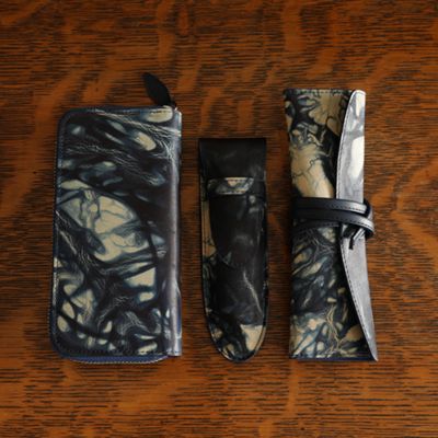 STAs限定 ラウンドファスナーペンケース 藍染 斑絞り 3本用