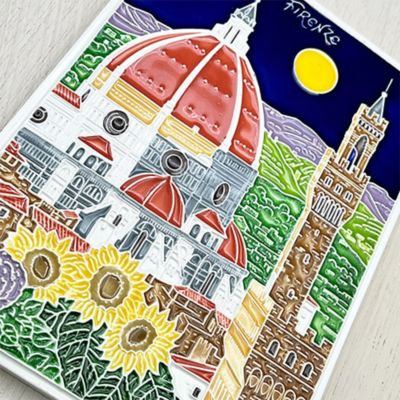 トップ ☆クレアツィオーニ ルチアーノ クーポラとヴェッキオ 陶板画 絵画