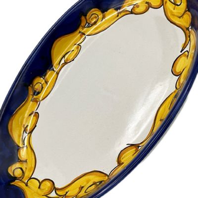 ★チェラミカ　ロモロ　アピチェッラ　オーバルプレート２７ｃｍ　バロックＲ（ブルー）