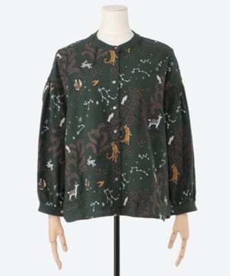 【送料無料】marble SUD (Women/大きいサイズ)/マーブルシュッド starry forest ソデシャーリングブラウス 05FF074001 69 D.GRN トップス【三越伊勢丹/公式】