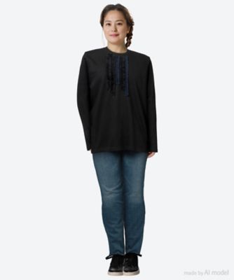 【美品】marble sud マーブルシュッド チュニック ブラウス ブラック フリル L／S Tシャツ 12FF079279 | marble SUD (Women