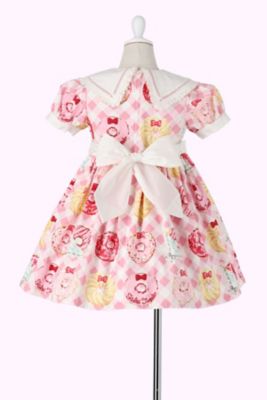 ドーナツプリントエプロン付きワンピース