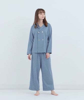 【トップス】ダブルボタンコットンパジャマ　ジェンダーレス　コバルトブルー