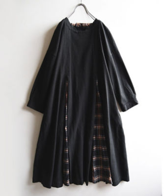 ＜BASCO (Women/大きいサイズ)＞アニードレス・Ｂ４　ツイルとチェックのコンビネーションワンピース　プラスサイズ