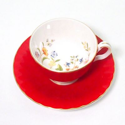 ＜Aynsley＞★コテージガーデン　ティーカップ＆ソーサー　オーバン　レッド