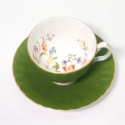 ＜Aynsley＞★コテージガーデン　ティーカップ＆ソーサー　オーバン　ミルグリーン