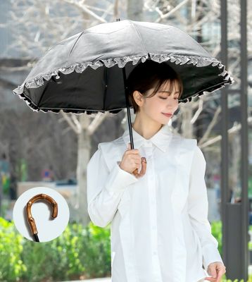 芦屋ロサブラン/アシヤロサブラン 日傘　フリル　２段折りたたみ　曲がり手元（手元竹／傘袋付）５０ｃｍ　４ｆ１ーｊーｄ