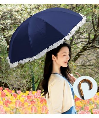 芦屋ロサブラン/アシヤロサブラン 日傘　フリル　２段折りたたみ　曲がり手元（手元竹／傘袋付）５０ｃｍ　４ｆ１ーｊ