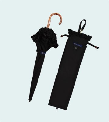 日傘 フリル 2段折りたたみ 曲がり手元（手元竹／傘袋付）50cm