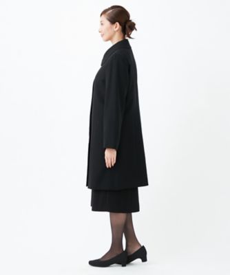【オンライン限定】喪服・礼服・フォーマル用　キルティングライナー付ブラックフォーマルステンカラーコート　アウター防寒
