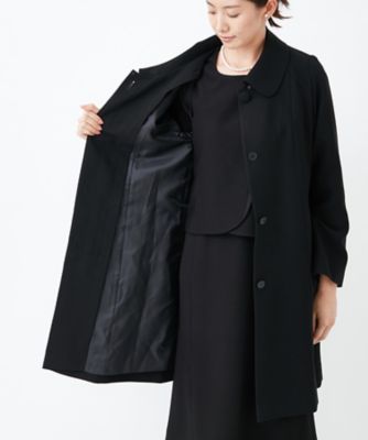 【オンライン限定】喪服・礼服・フォーマル用　キルティングライナー付ブラックフォーマルステンカラーコート　アウター防寒