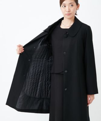【オンライン限定】喪服・礼服・フォーマル用　キルティングライナー付ブラックフォーマルステンカラーコート　アウター防寒