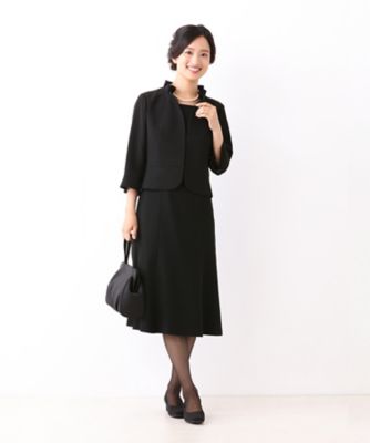 オンライン限定【オールシーズン・喪服・礼服・フォーマル】ノーカラージャケット×フリル衿前開きワンピーススーツ