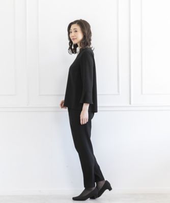 【オールシーズン・喪服・礼服・フォーマル】プルオーバー風ジャケット×ブラウス×パンツ３点セットアップスーツ