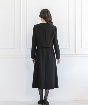 オンライン限定【オールシーズン・喪服・礼服・フォーマル】取り外せる衿とパールブローチ付き　ワンピーススーツ