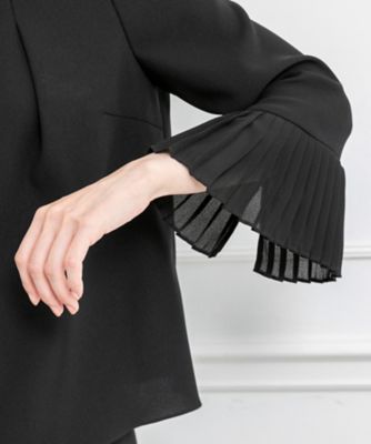 オンライン限定【オールシーズン・喪服・礼服・フォーマル】１つボタンジャケット×プリーツ使いブラウス×セミワイドパンツ３点セットアップスーツ