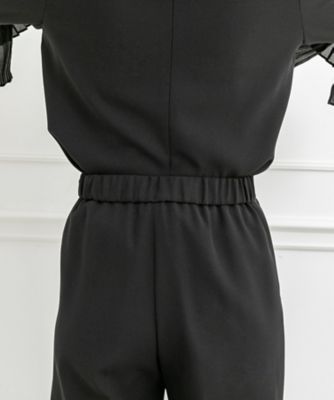 オンライン限定【オールシーズン・喪服・礼服・フォーマル】１つボタンジャケット×プリーツ使いブラウス×セミワイドパンツ３点セットアップスーツ