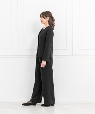 オンライン限定【オールシーズン・喪服・礼服・フォーマル】１つボタンジャケット×プリーツ使いブラウス×セミワイドパンツ３点セットアップスーツ