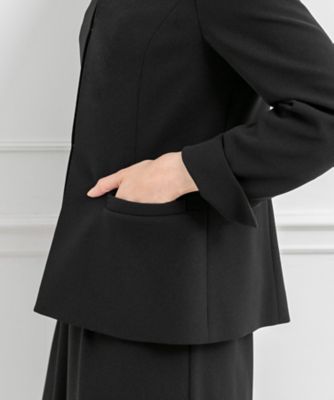 オンライン限定【オールシーズン・喪服・礼服・フォーマル】ノーカラージャケット×袖レース前あきブラウス×ワイドパンツ３点セットアップスーツ