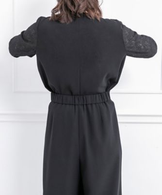 オンライン限定【オールシーズン・喪服・礼服・フォーマル】ノーカラージャケット×袖レース前あきブラウス×ワイドパンツ３点セットアップスーツ