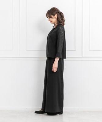 オンライン限定【オールシーズン・喪服・礼服・フォーマル】ノーカラージャケット×袖レース前あきブラウス×ワイドパンツ３点セットアップスーツ