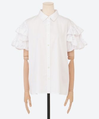 美品★ YOKO CHAN ラッフルトリムスリーブコットンブラウス ラッフルトリムスリーブコットンブラウス YCB―325―500 | YOKO