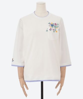 ★胸ポケット刺しゅう入り７分袖Ｔシャツ（クローバー）
