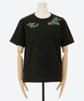 ★花柄刺しゅう入り半袖Ｔシャツ（クローバー）