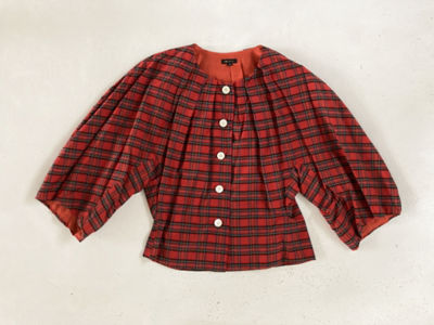 ＜R & D.M.Co-/OLDMAN’S TAILOR (Women)＞ジャケット　Ｃ／Ｓ　ＢＡＬＬＯＯＮ　ＳＬＬＥＶＥ　ＪＡＣＫＥＴ　Ｒｅｄ　Ｔａｒｔａｎ　Ａ