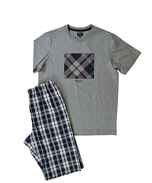 ＜三越伊勢丹/公式＞ 半袖プリントハーフパンツパジャマ 7分丈 05モクグレー画像