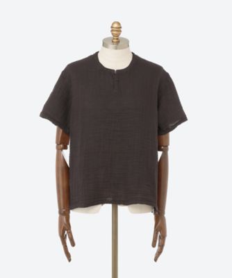 UCHINO/ウチノ クレープガーゼ メンズヘンリーネックTシャツ ブラック ルームウェア【三越伊勢丹/公式】