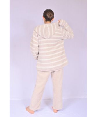 ９５０９【年明け届】ルームウェア４点（ボーダー柄パーカー＋無地パンツ＋フリース素材トップス＋マルチＷＡＹブランケット）トートバッグ付【福袋】