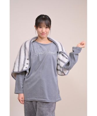 ９５０９【年明け届】ルームウェア４点（ボーダー柄パーカー＋無地パンツ＋フリース素材トップス＋マルチＷＡＹブランケット）トートバッグ付【福袋】