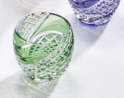 江戸切子　冷酒杯＜魚子流し＞緑