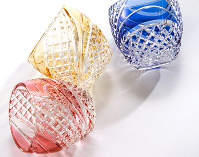 江戸切子　冷酒杯＜魚子流し＞黄